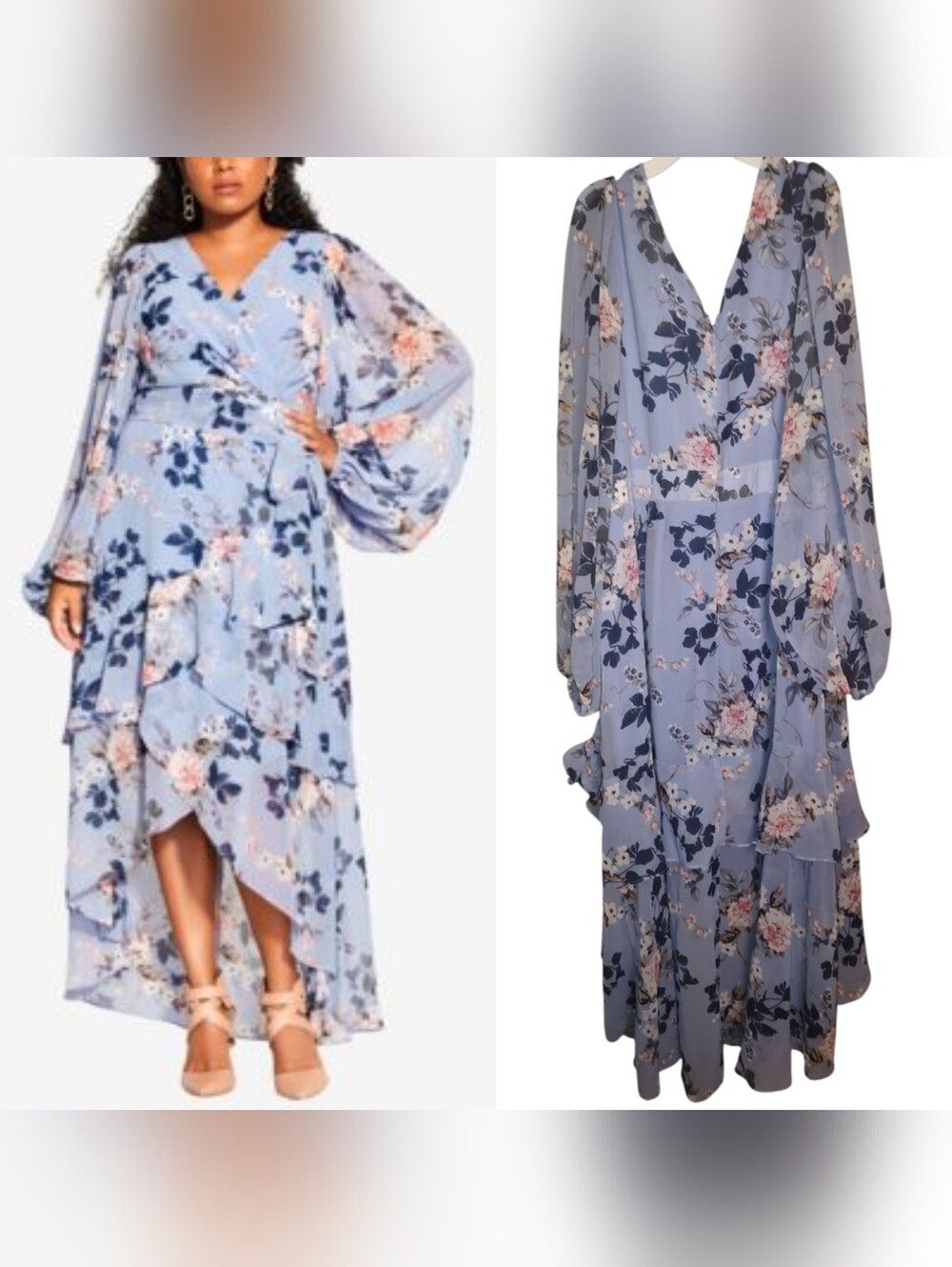 New City Chic Trendy Plus Size floral hi lo dress- Ice Bluebell 20W